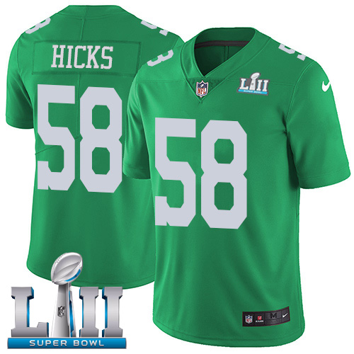 Nike Eagles #58 Jordan Hicks Green Super Bowl LII Men's Stitched NFL Limited Rush Jersey - Click Image to Close